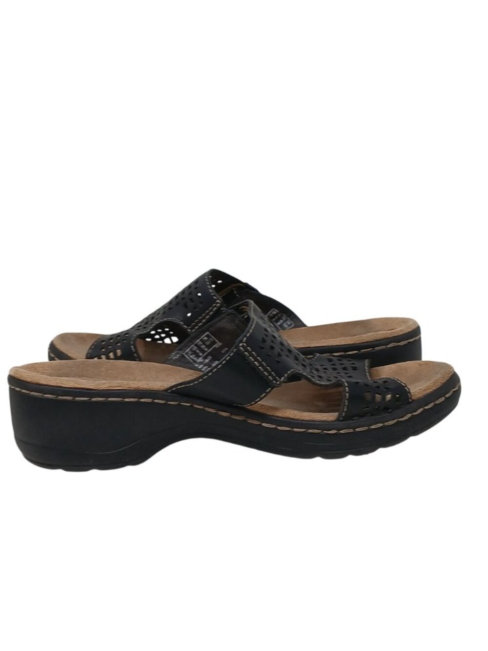 Clarks Womens 6 EU 36 Hayla Samoa Black Wedge Sandal Adj Strap Comfort #2-6 - Picture 8 of 13